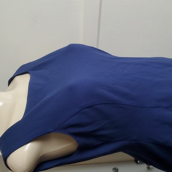 Lands End Ponte Knit Sleeveless Dress Solid Blue Pockets Sheath Stretch Sz 8P - Picture 7 of 11